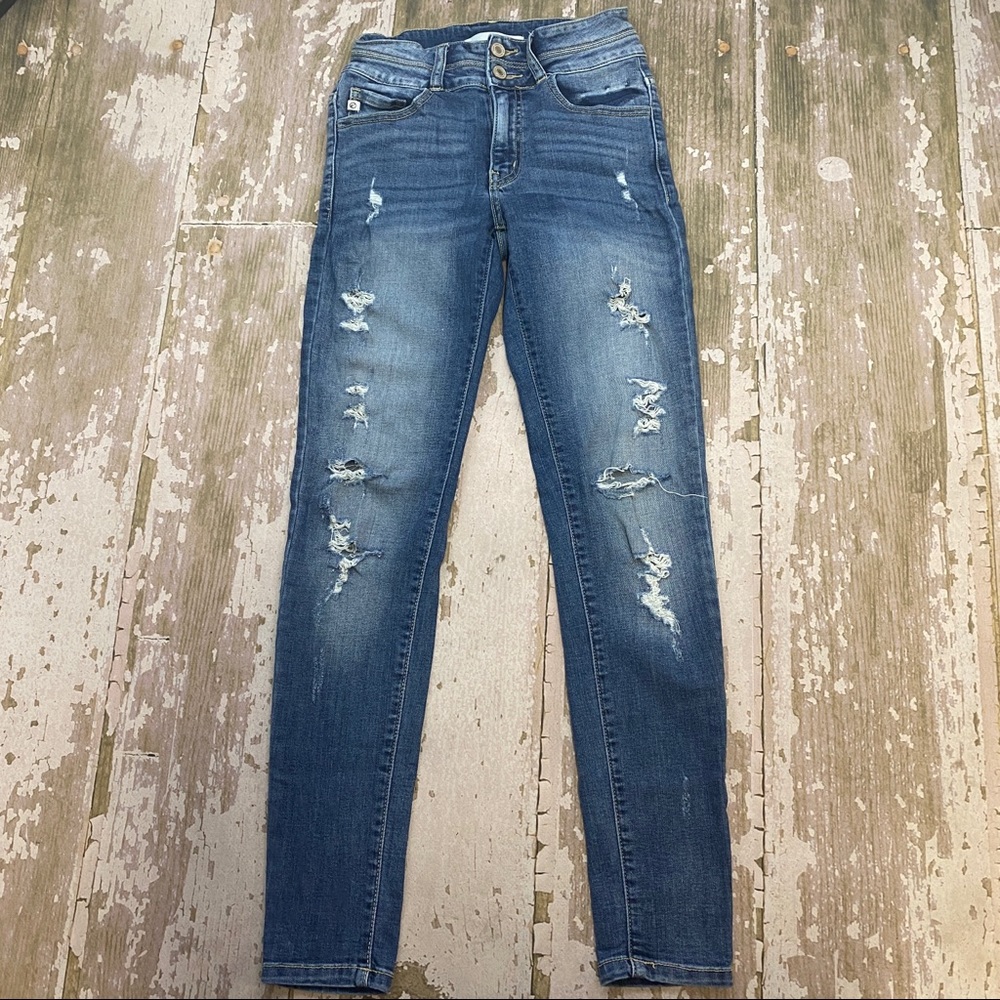 KanCan Women’s Mid Rise Skinny Medium Wash Stretch Denim Jeans Distressed Sz 24